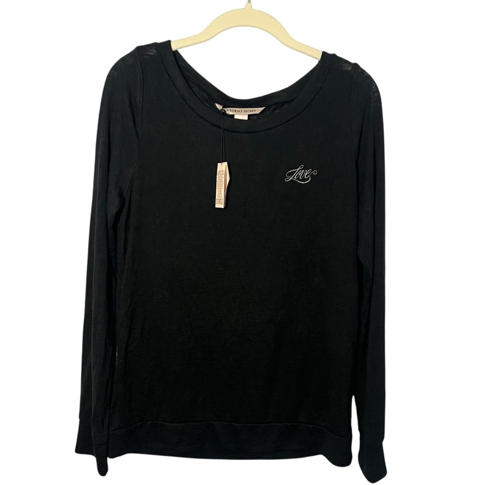 Victoria Secret Women's “Love” Loungewear Cozy Black Long Sleeve Top Sz XS NWT